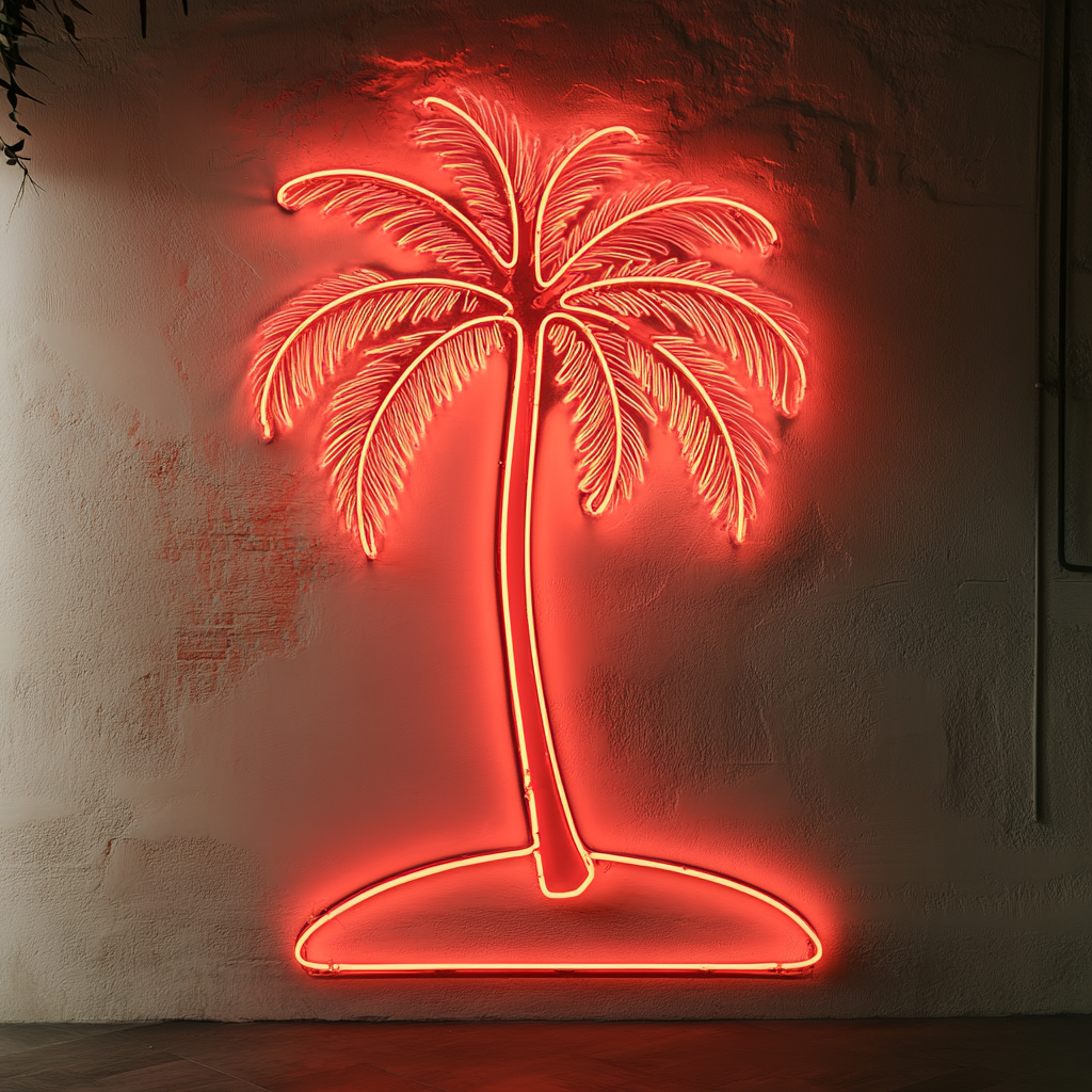 Palm Tree on Beach - Red Neon Sign, 18 Inches