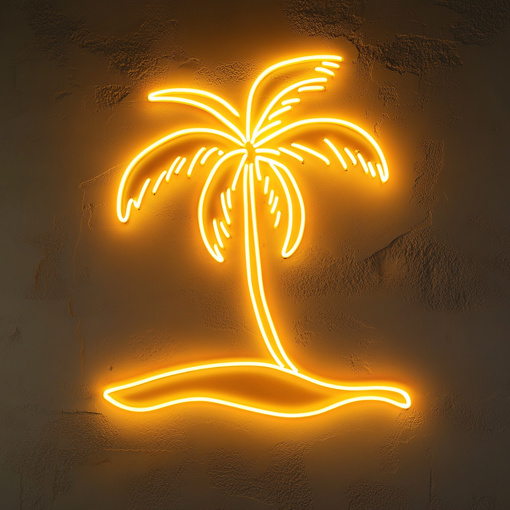 Palm Tree on Beach - Yellow Neon Sign, 18 Inches
