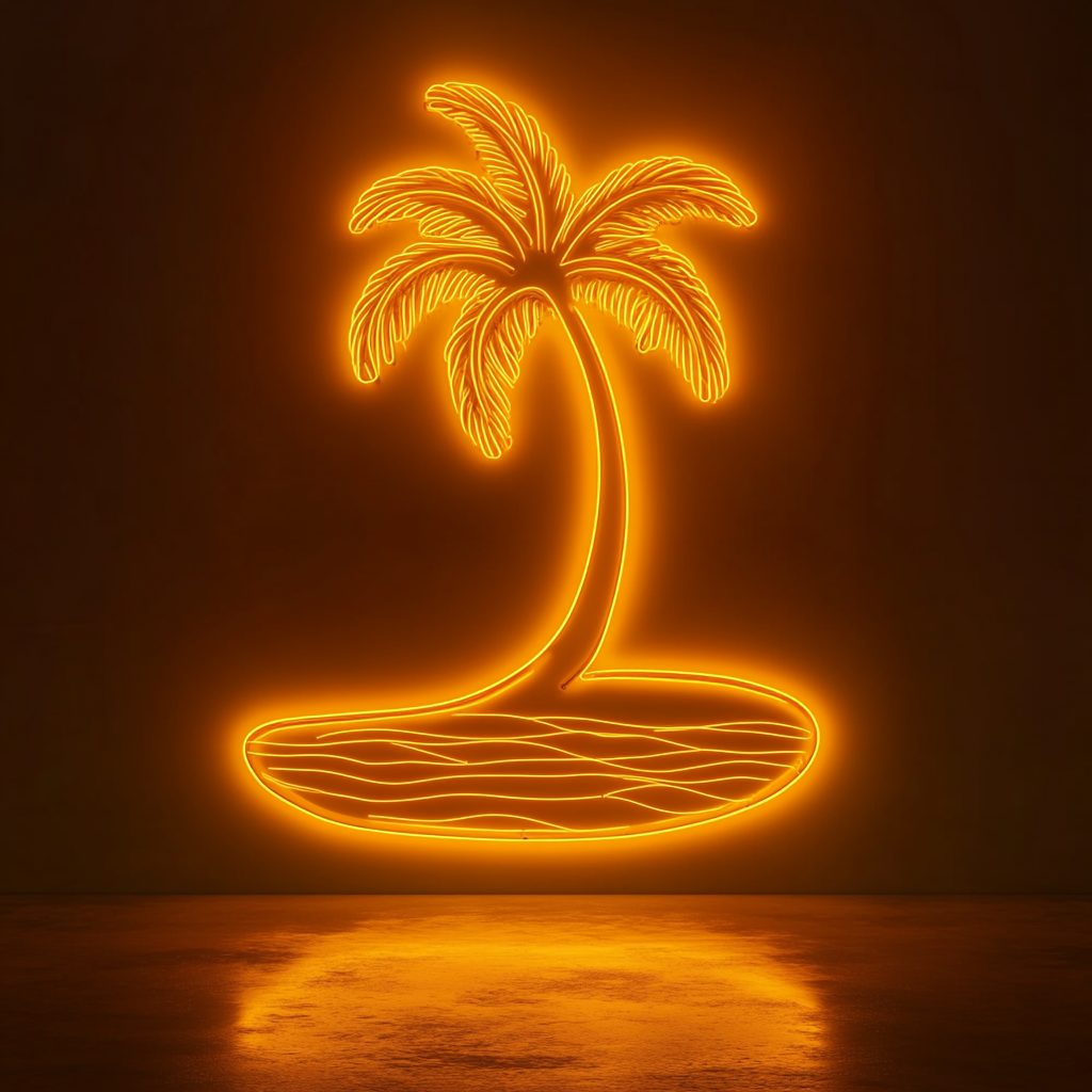 Palm Tree on Beach - Yellow Neon Sign, 18 Inches