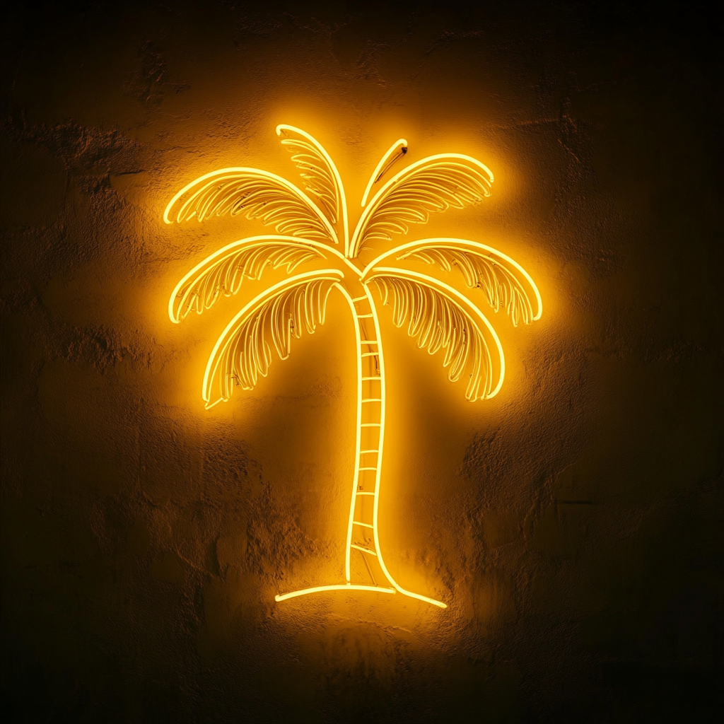 Palm Tree on Beach - Yellow Neon Sign, 18 Inches