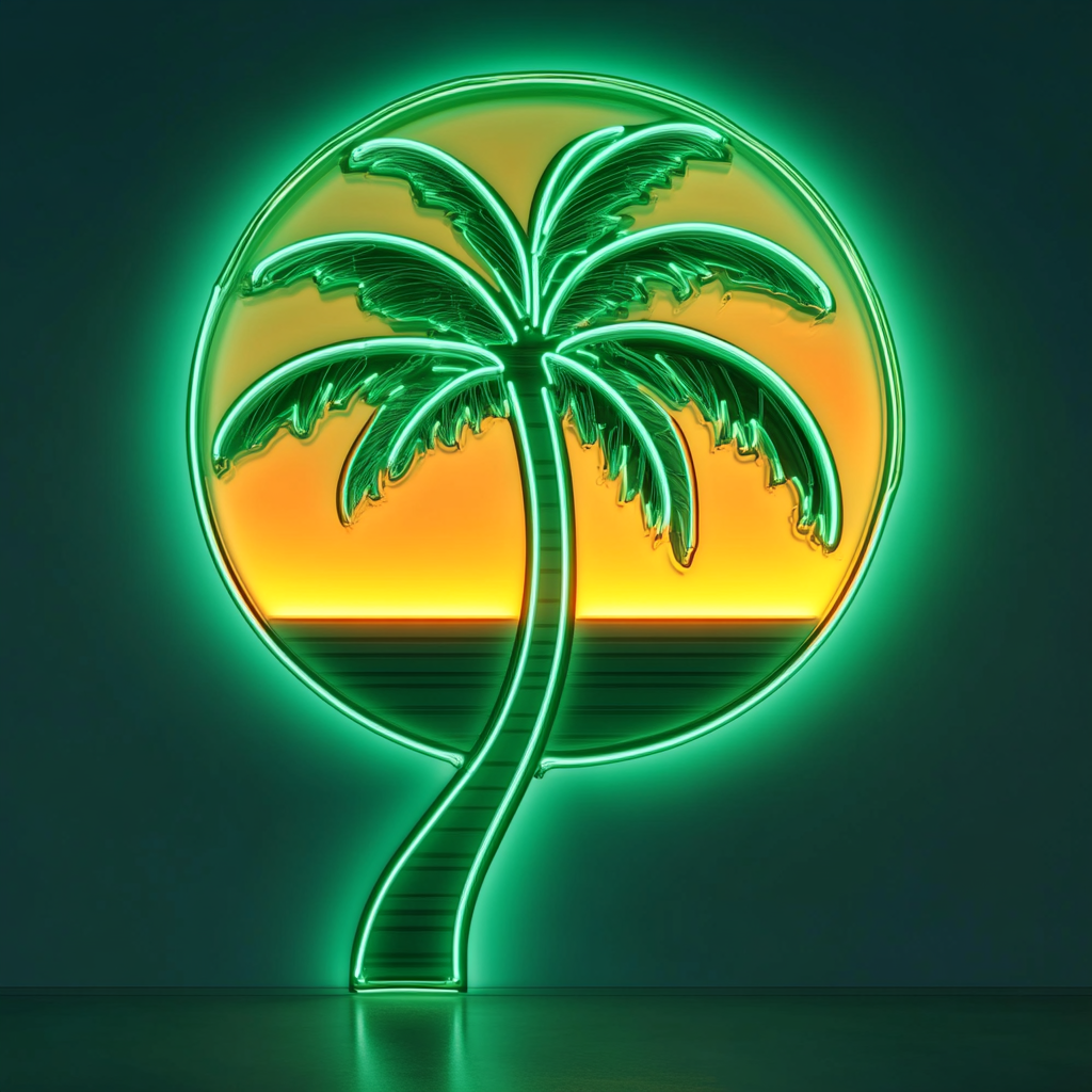 Palm Tree with Sunset - Green Neon Sign, 18 Inches