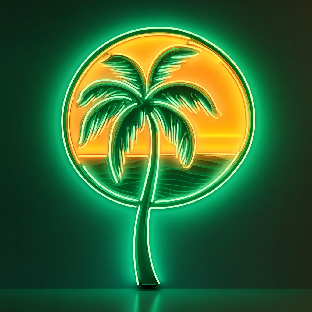 Palm Tree with Sunset - Green Neon Sign, 18 Inches