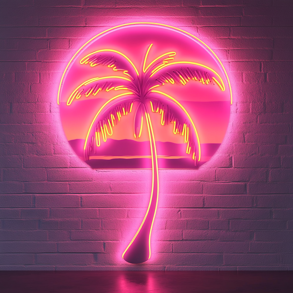 Palm Tree with Sunset - Pink Neon Sign, 18 Inches