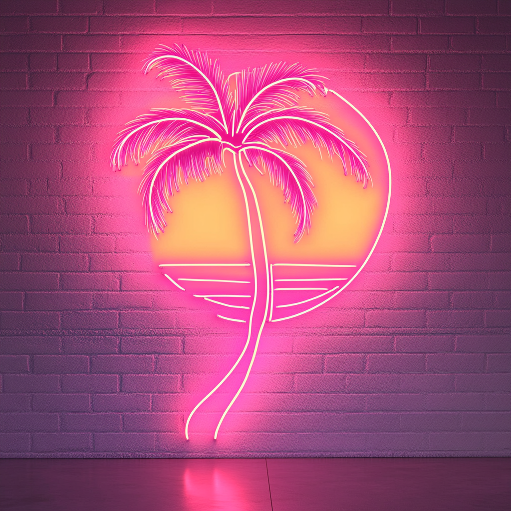 Palm Tree with Sunset - Pink Neon Sign, 18 Inches