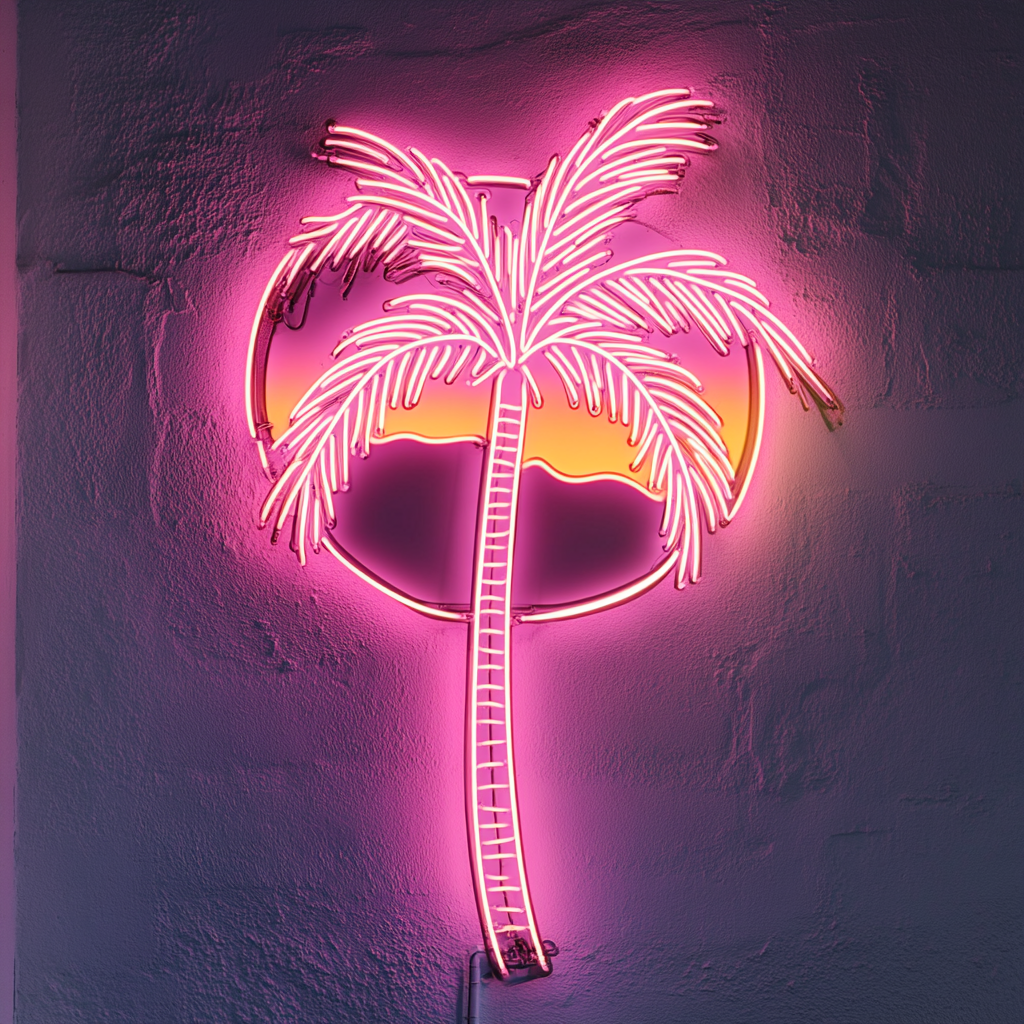 Palm Tree with Sunset - Pink Neon Sign, 18 Inches