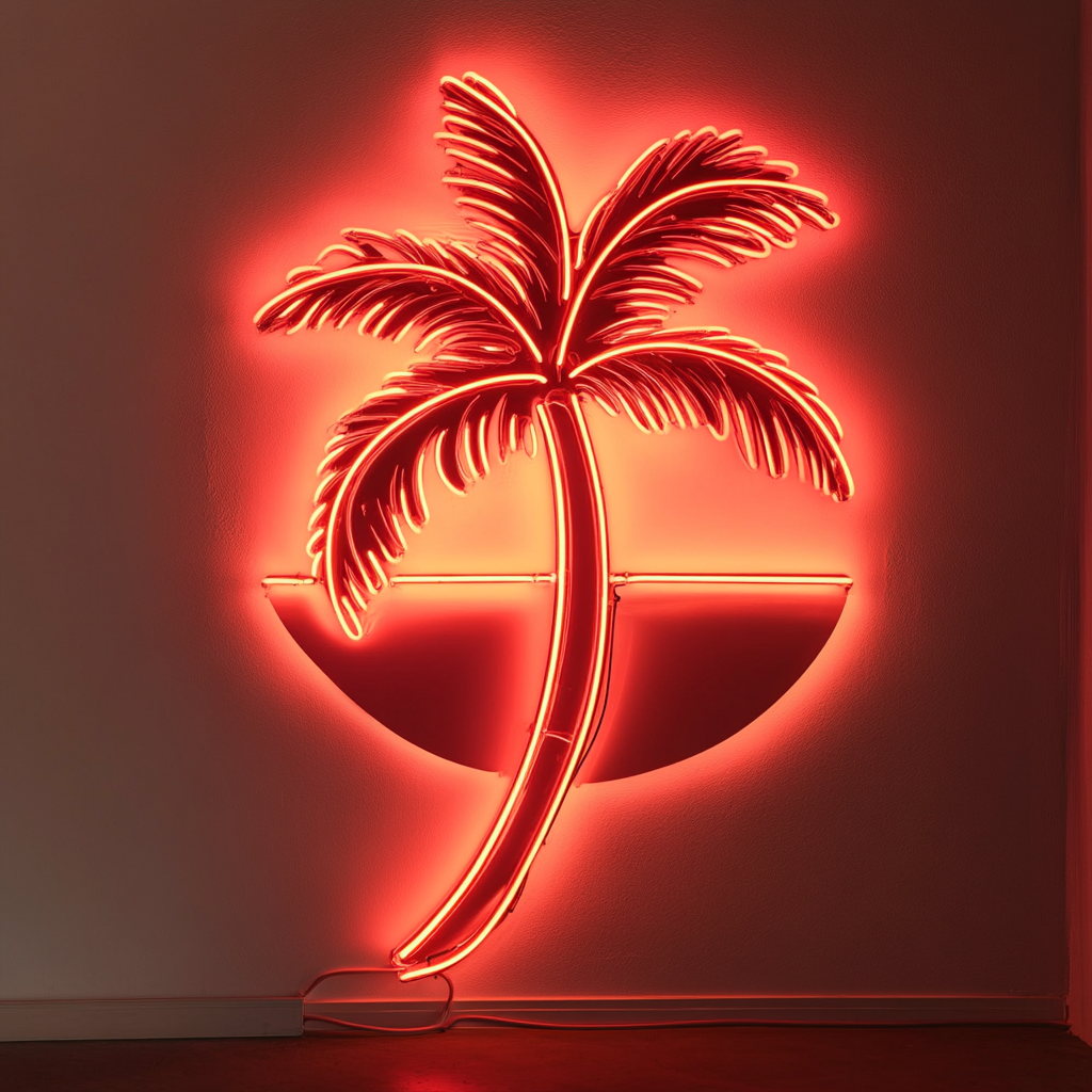 Palm Tree with Sunset - Red Neon Sign, 18 Inches
