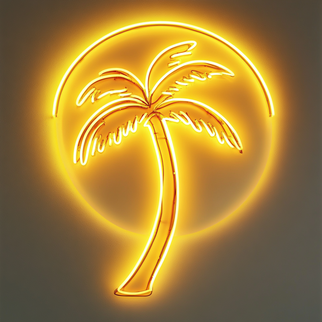 Palm Tree with Sunset - Yellow Neon Sign, 18 Inches