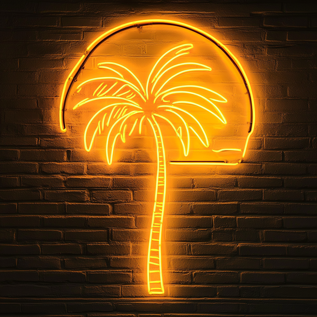 Palm Tree with Sunset - Yellow Neon Sign, 18 Inches