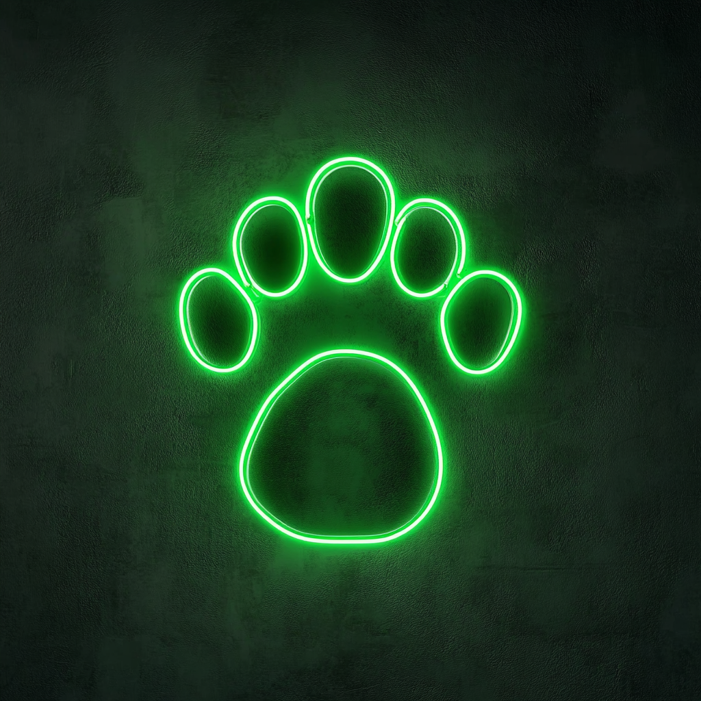 Paw Print with Heart - Green Neon Sign, 18 Inches