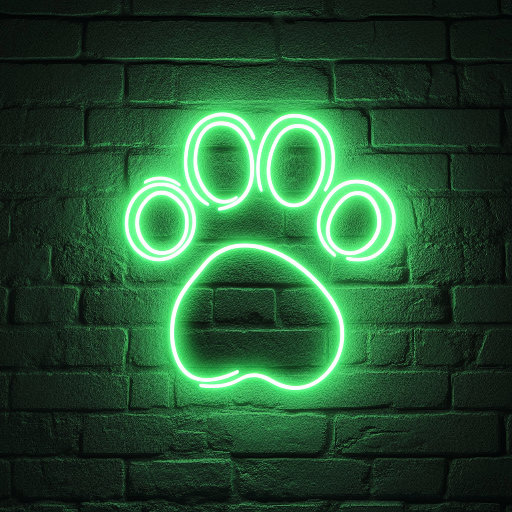 Paw Print with Heart - Green Neon Sign, 24 Inches