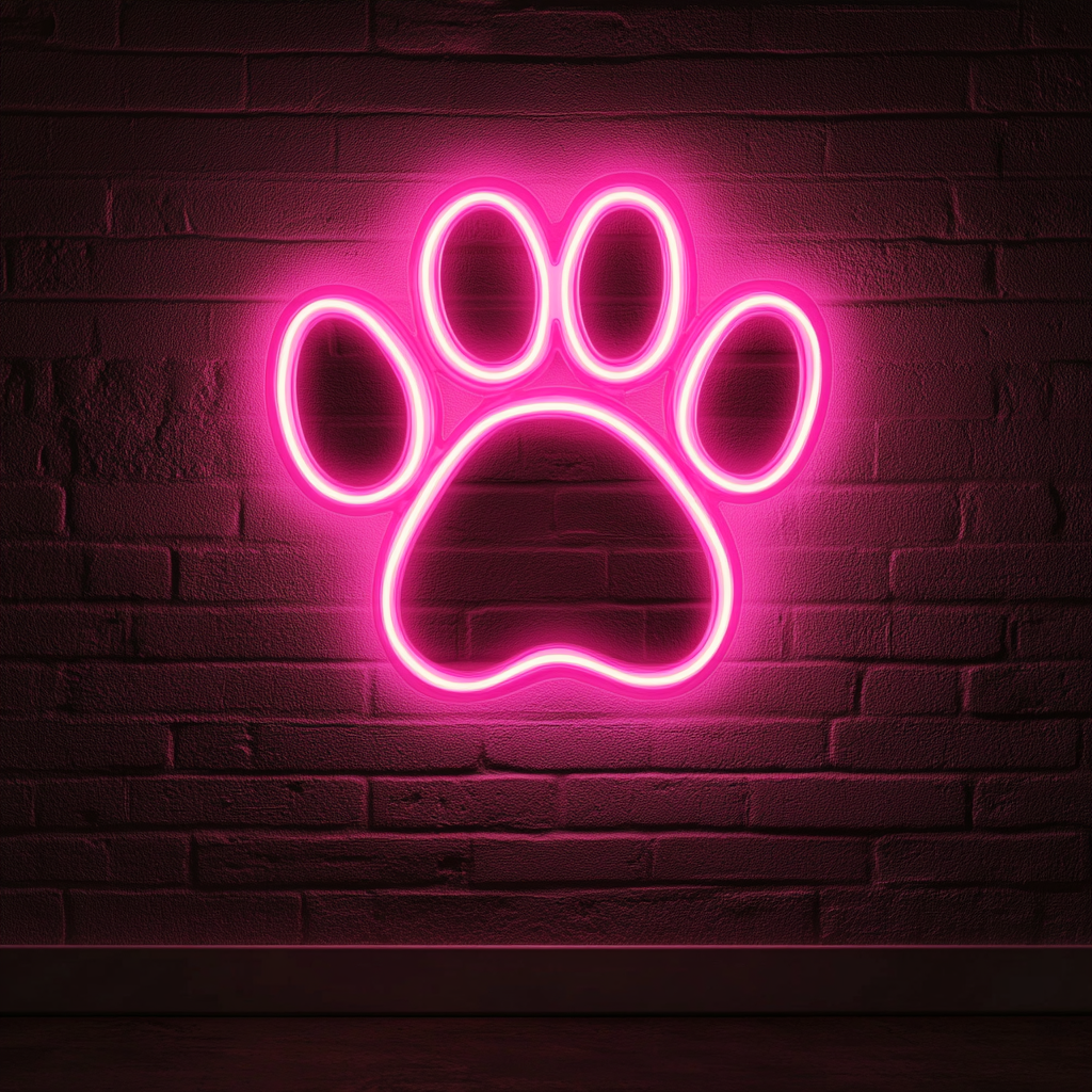 Paw Print with Heart - Pink Neon Sign, 18 Inches