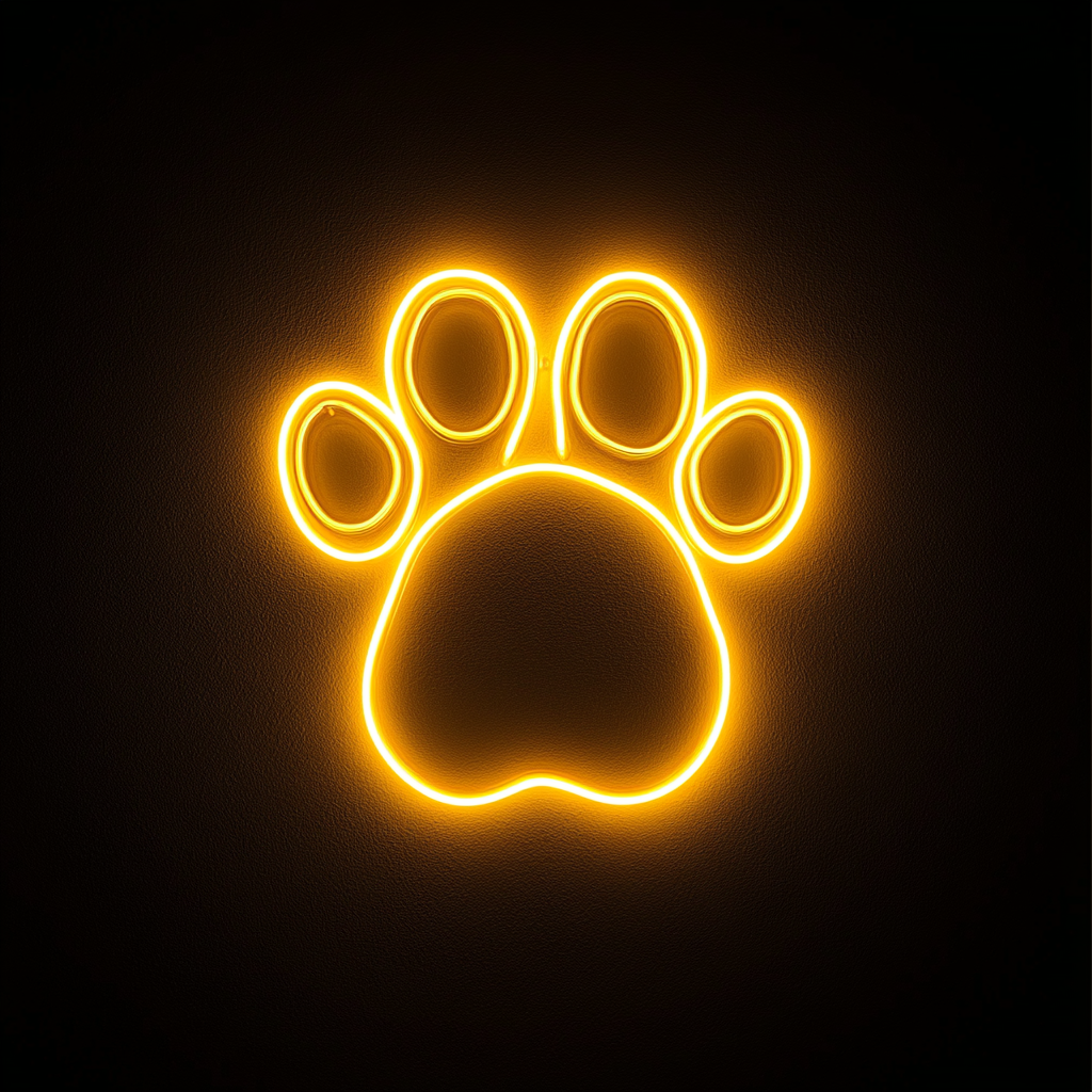 Paw Print with Heart - Yellow Neon Sign, 18 Inches