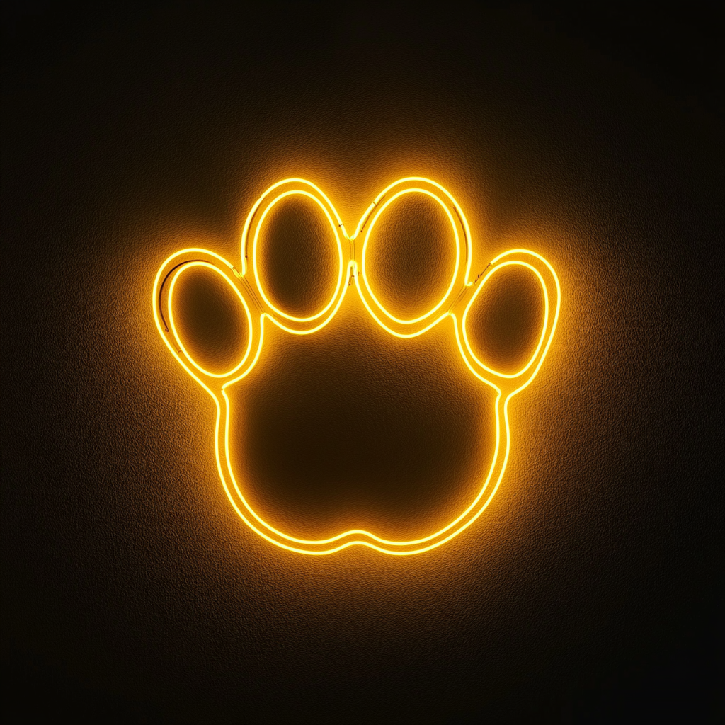 Paw Print with Heart - Yellow Neon Sign, 24 Inches