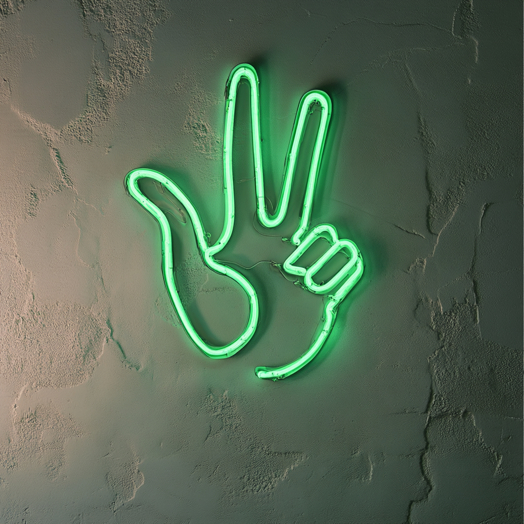 Peace Hand Gesture - Green Neon Sign, 24 Inches