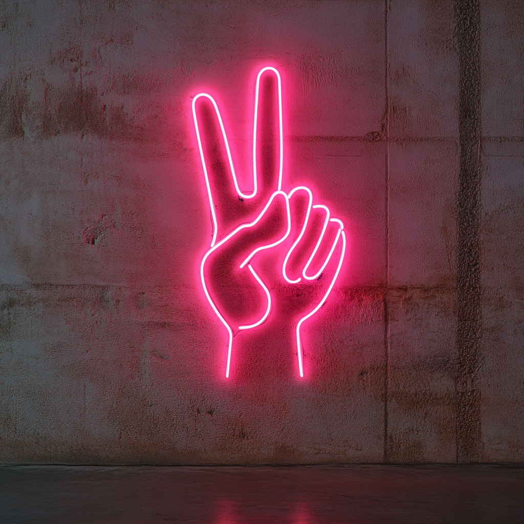 Peace Hand Gesture - Pink Neon Sign, 24 Inches