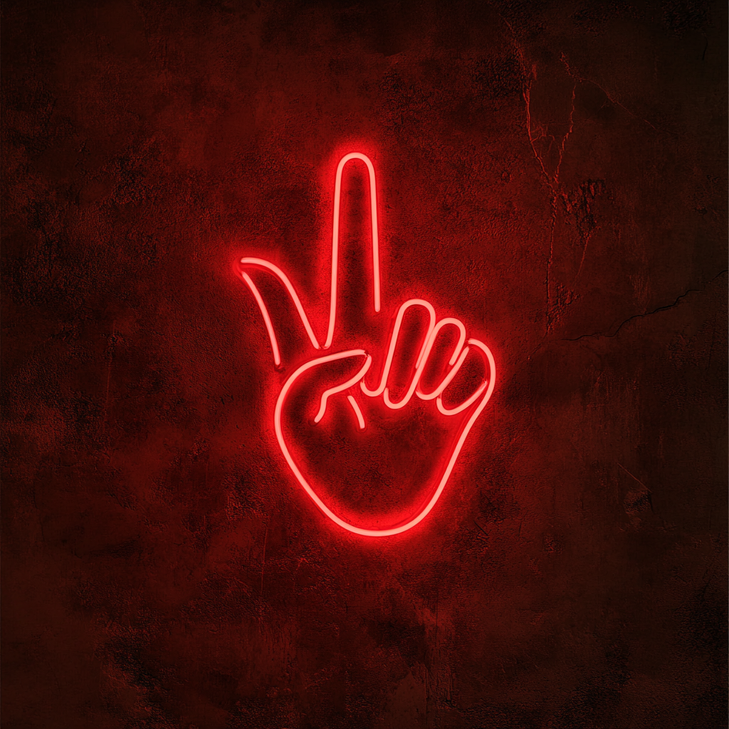 Peace Hand Gesture - Red Neon Sign, 18 Inches