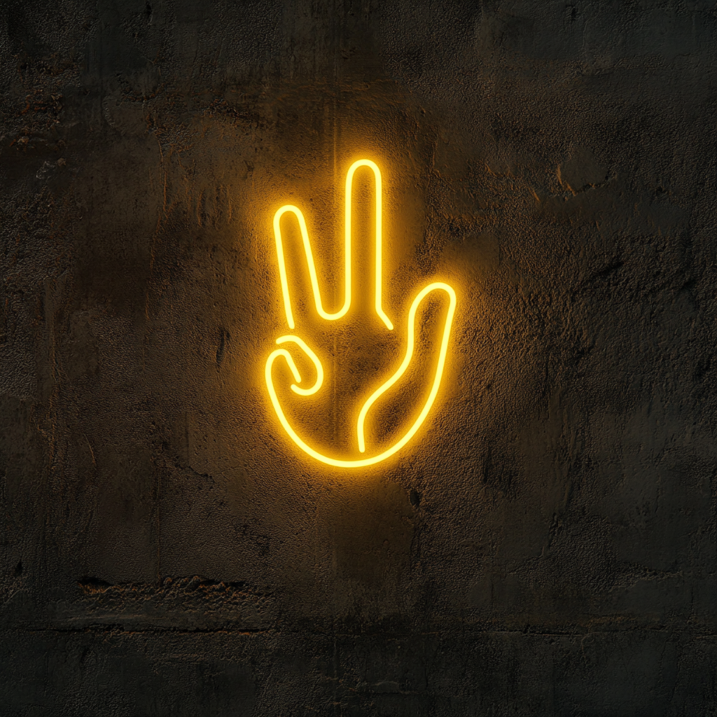 Peace Hand Gesture - Yellow Neon Sign, 18 Inches