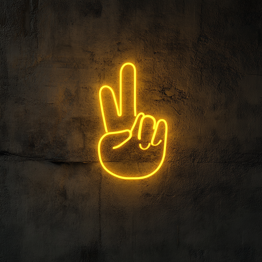 Peace Hand Gesture - Yellow Neon Sign, 24 Inches