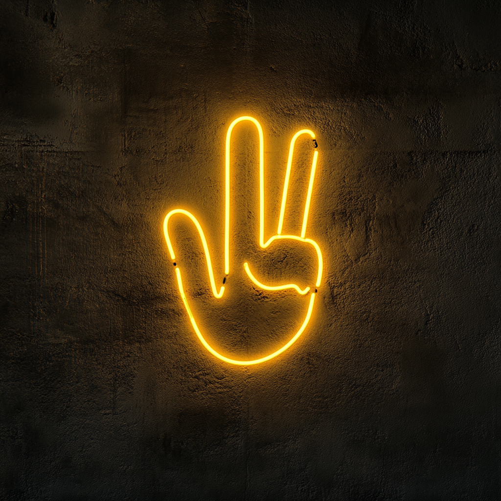 Peace Hand Gesture - Yellow Neon Sign, 24 Inches