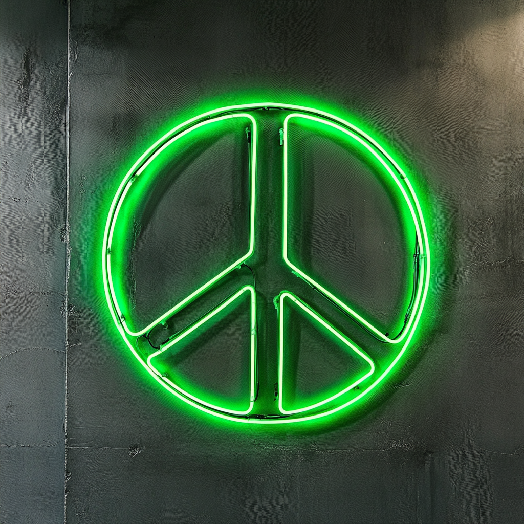 Peace Sign - Green Neon Sign, 18 Inches