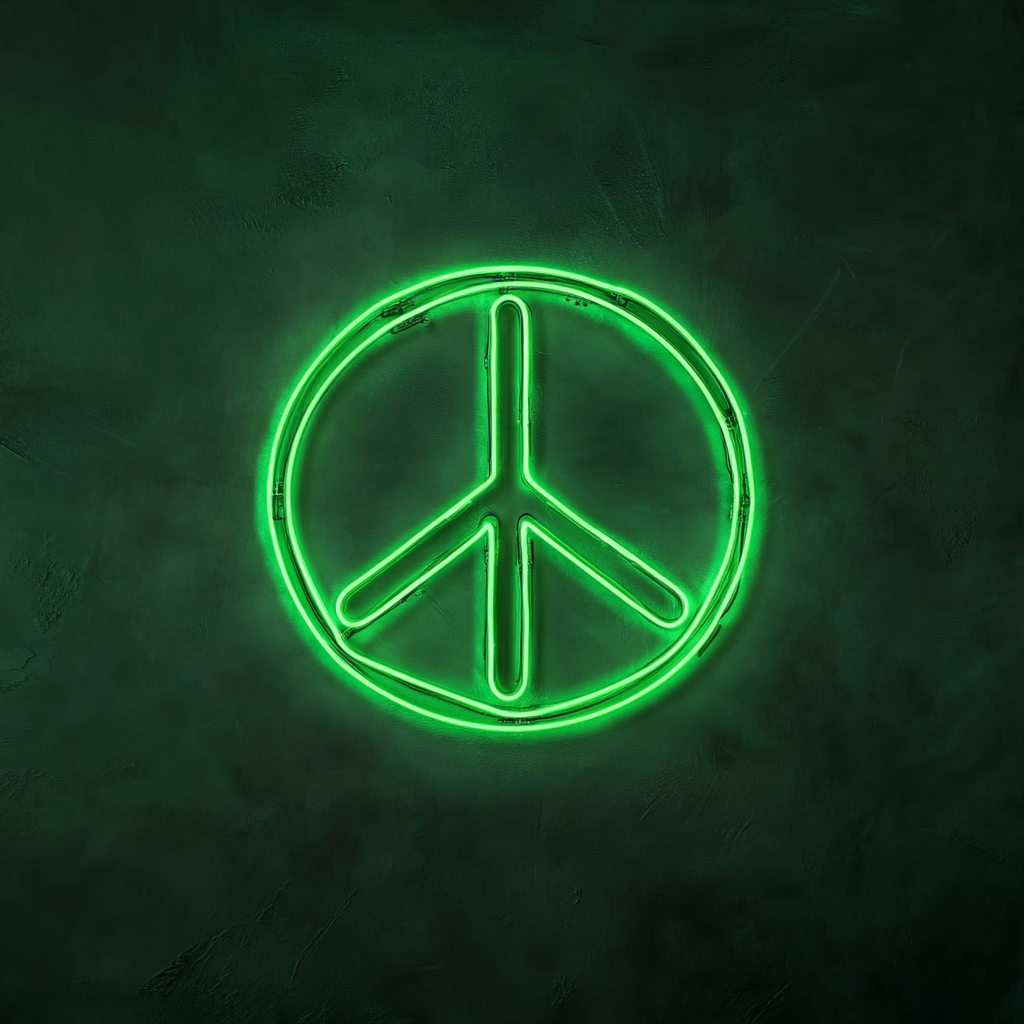 Peace Sign - Green Neon Sign, 18 Inches