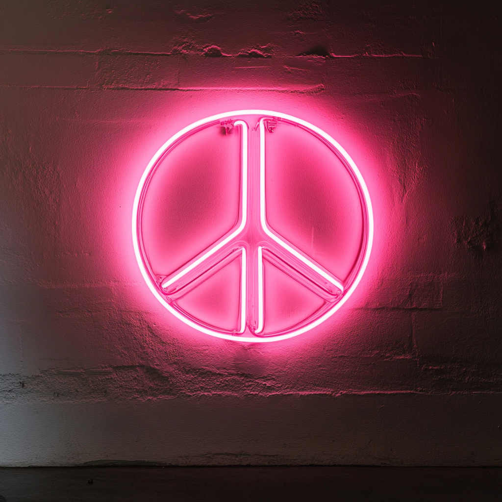 Peace Sign - Pink Neon Sign, 18 Inches