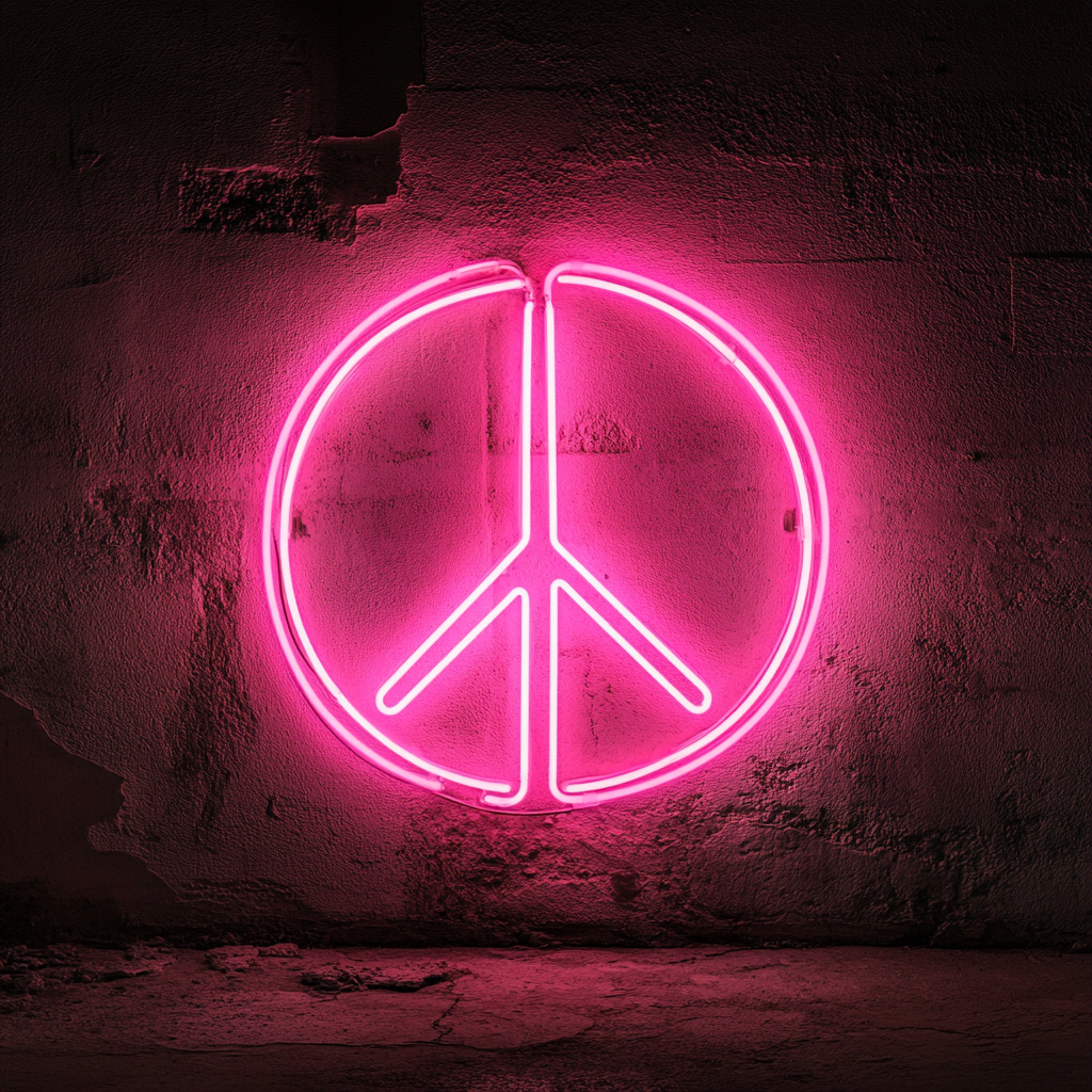 Peace Sign - Pink Neon Sign, 18 Inches