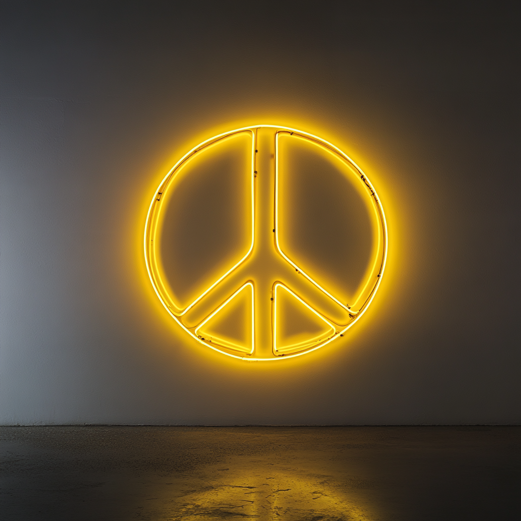 Peace Sign - Yellow Neon Sign, 24 Inches