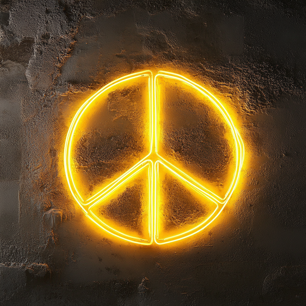 Peace Sign - Yellow Neon Sign, 24 Inches