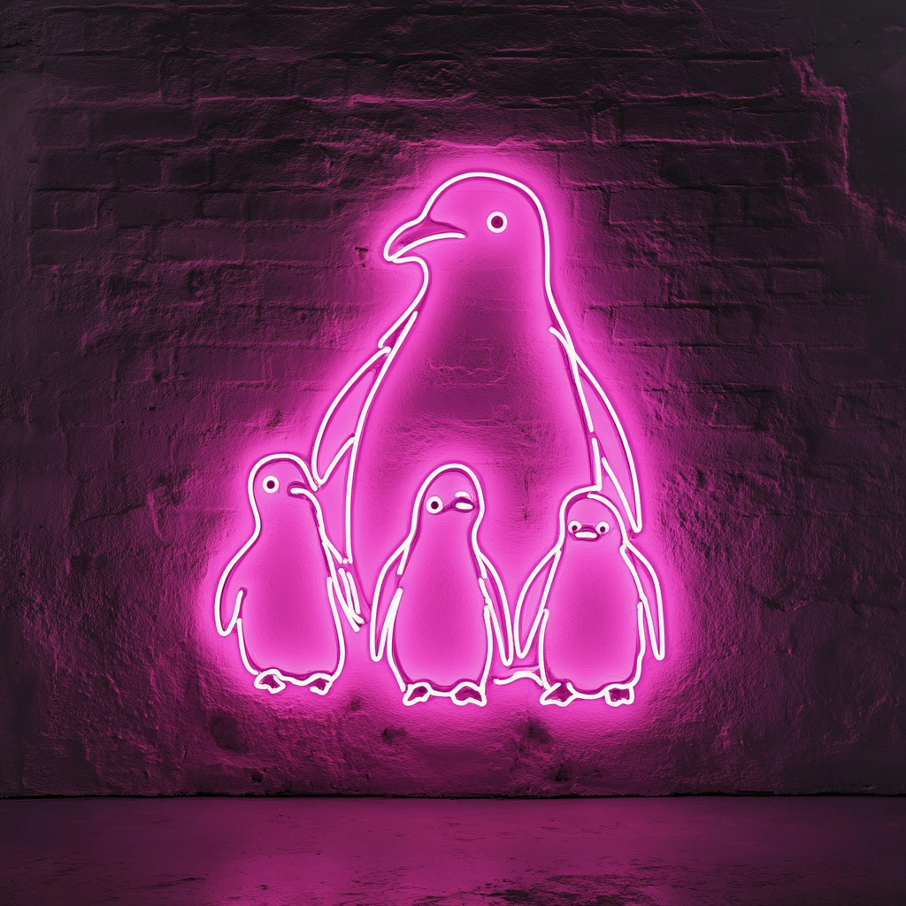 Penguin Family - Pink Neon Sign, 24 Inches