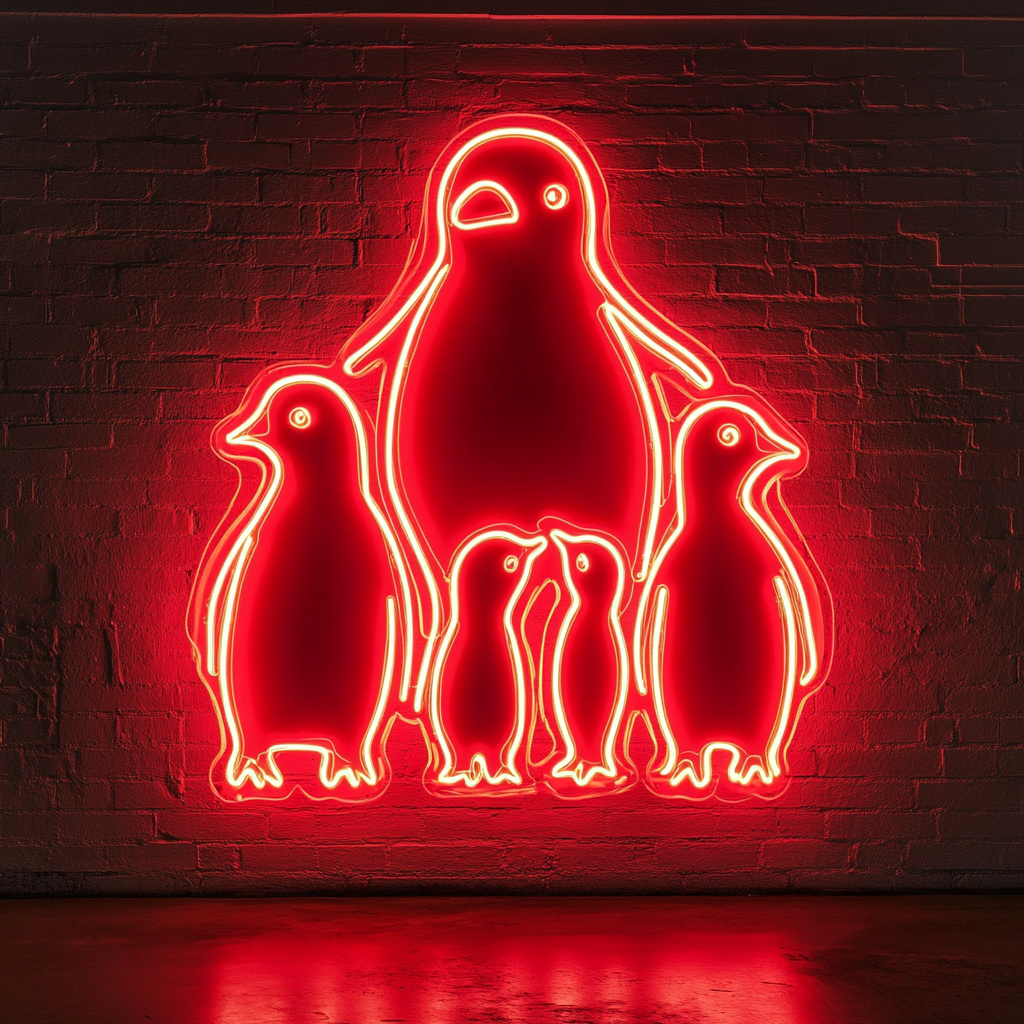 Penguin Family - Red Neon Sign, 24 Inches