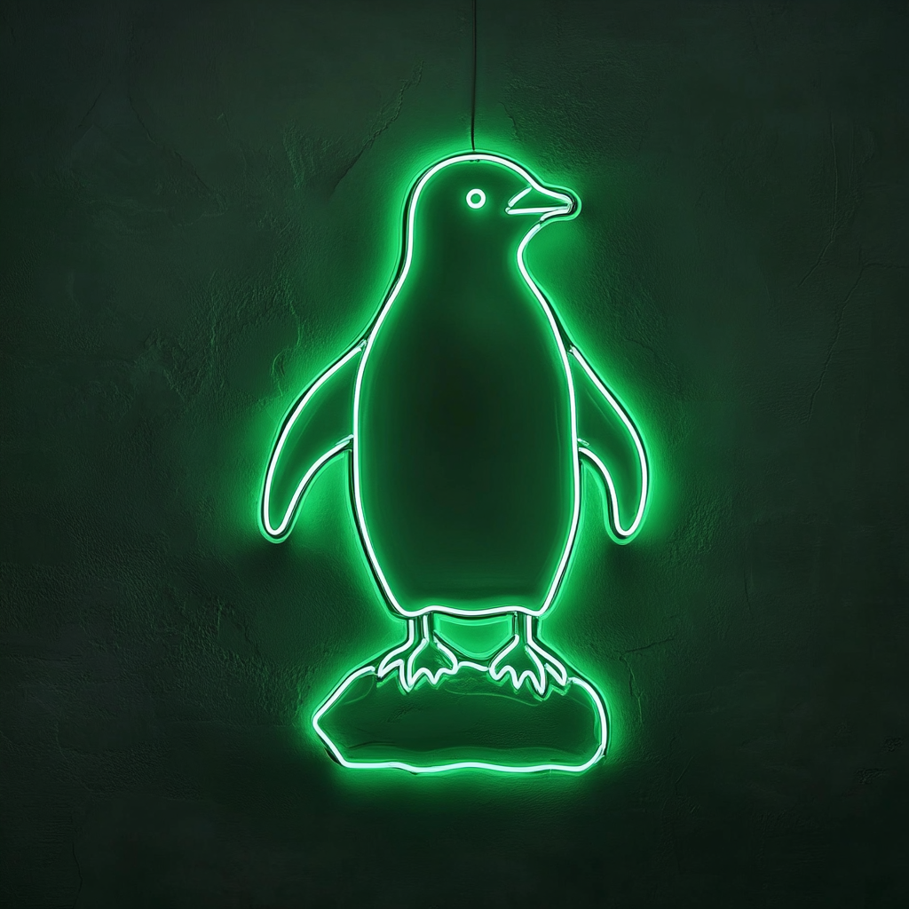 Penguin with Iceberg - Green Neon Sign, 18 Inches