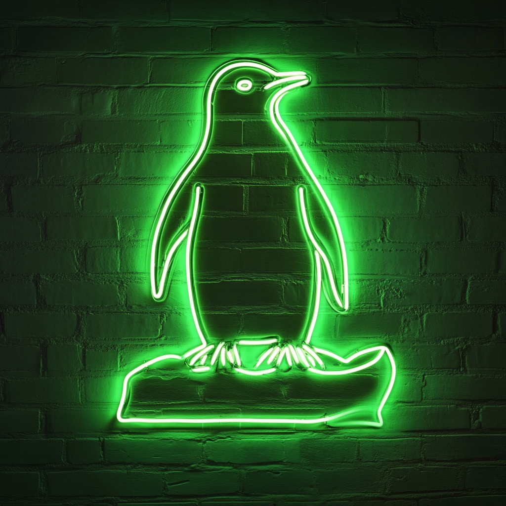 Penguin with Iceberg - Green Neon Sign, 24 Inches