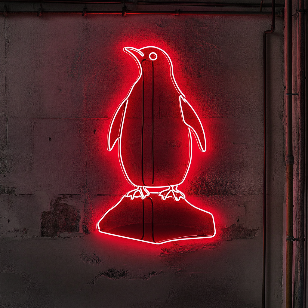 Penguin with Iceberg - Red Neon Sign, 18 Inches