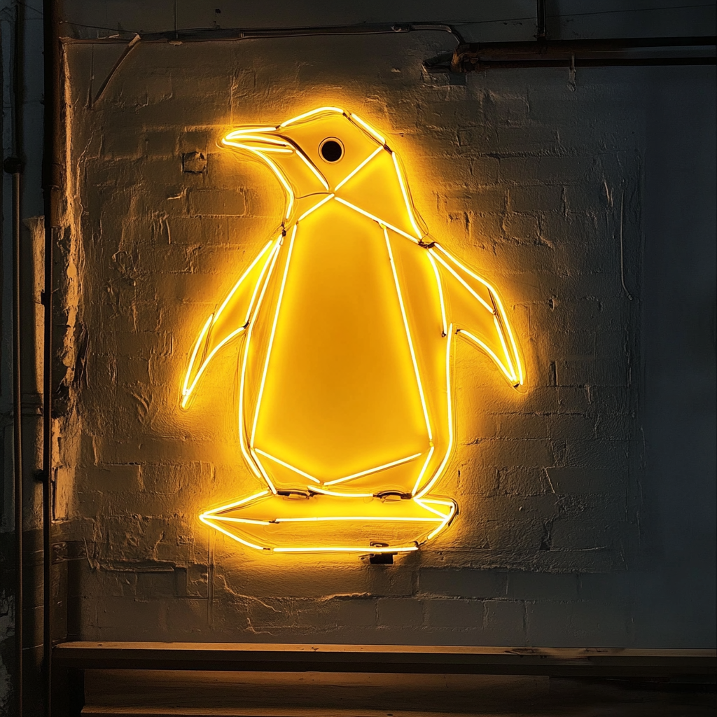 Penguin with Iceberg - Yellow Neon Sign, 18 Inches