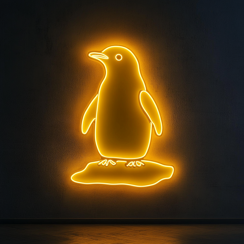 Penguin with Iceberg - Yellow Neon Sign, 24 Inches