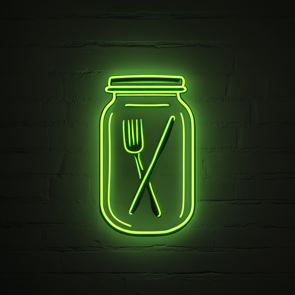 Pickle Jar with Fork - Green Neon Sign, 18 Inches