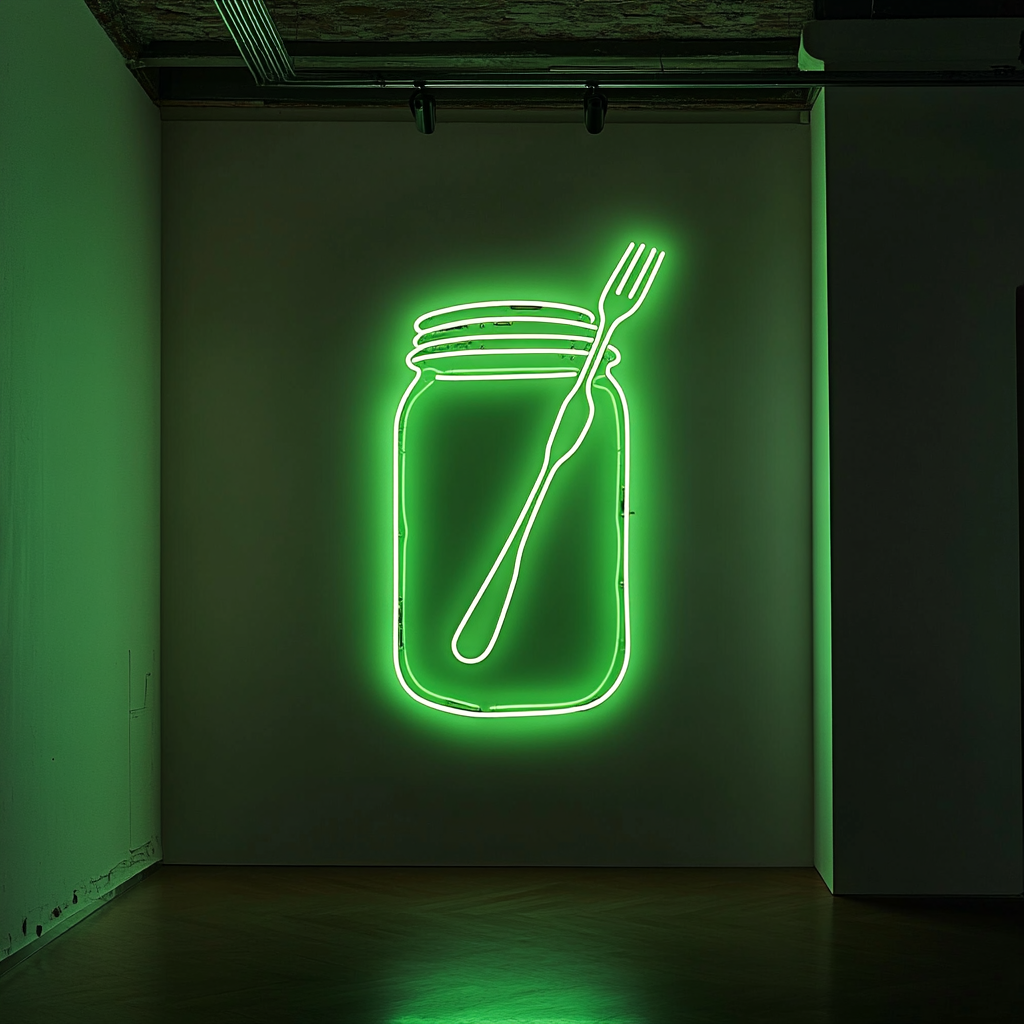 Pickle Jar with Fork - Green Neon Sign, 18 Inches
