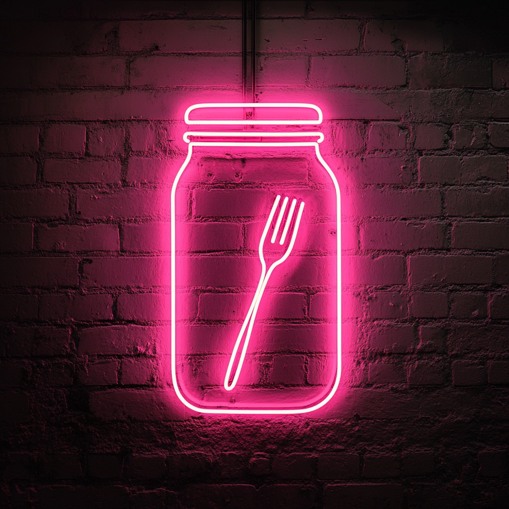 Pickle Jar with Fork - Pink Neon Sign, 18 Inches
