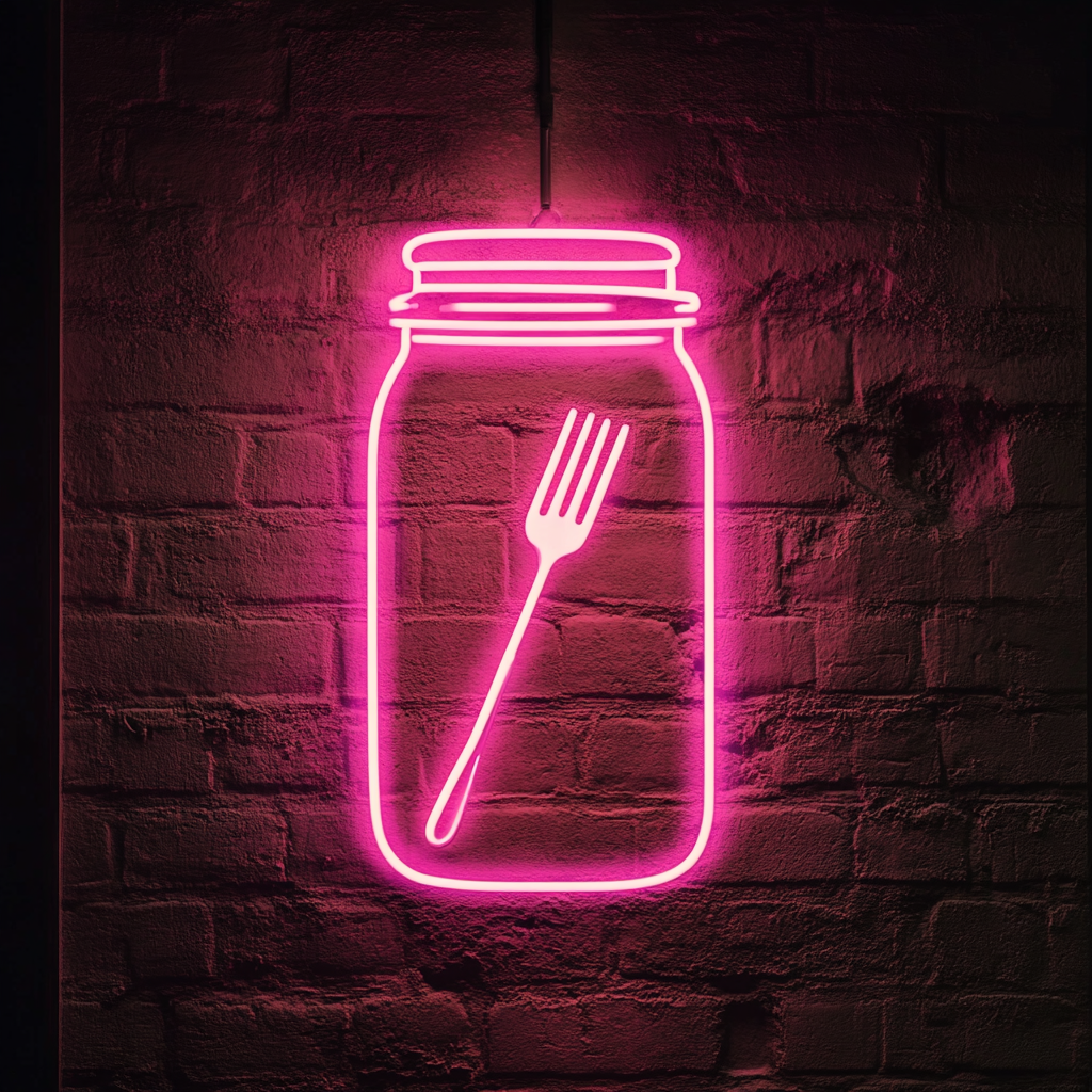Pickle Jar with Fork - Pink Neon Sign, 18 Inches