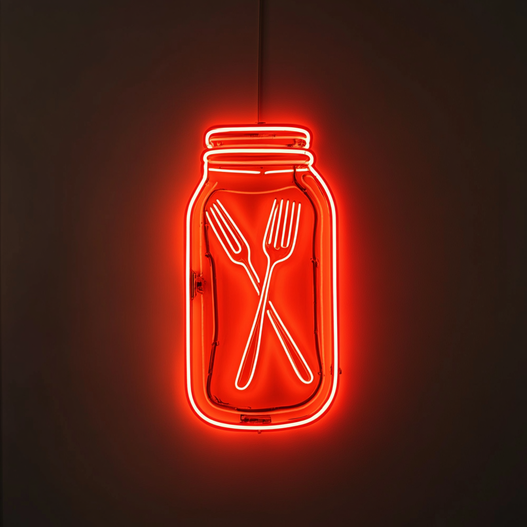 Pickle Jar with Fork - Red Neon Sign, 18 Inches