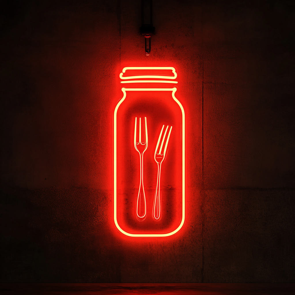 Pickle Jar with Fork - Red Neon Sign, 18 Inches