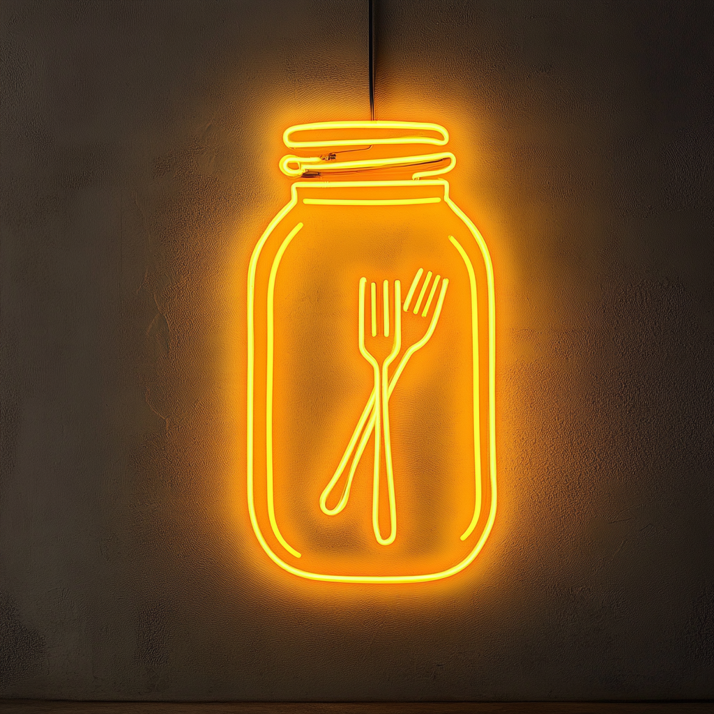 Pickle Jar with Fork - Yellow Neon Sign, 24 Inches