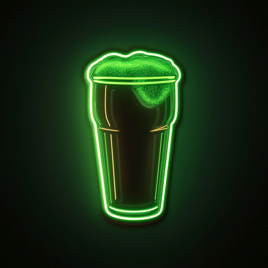 Pint Glass with Foam - Green Neon Sign, 24 Inches