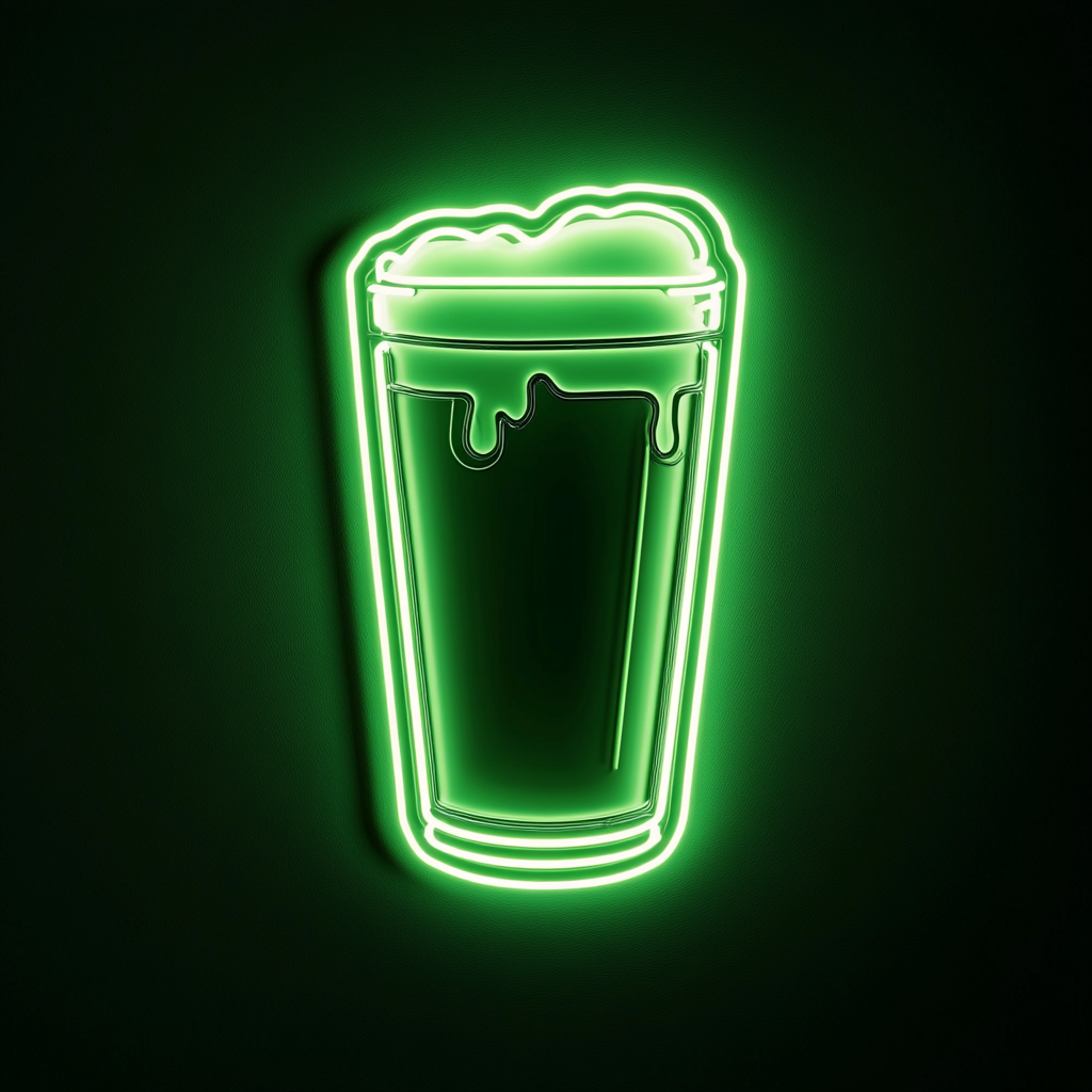 Pint Glass with Foam - Green Neon Sign, 18 Inches