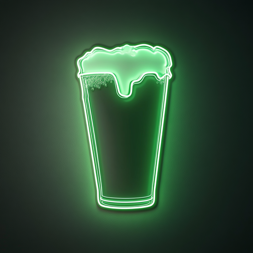 Pint Glass with Foam - Green Neon Sign, 18 Inches