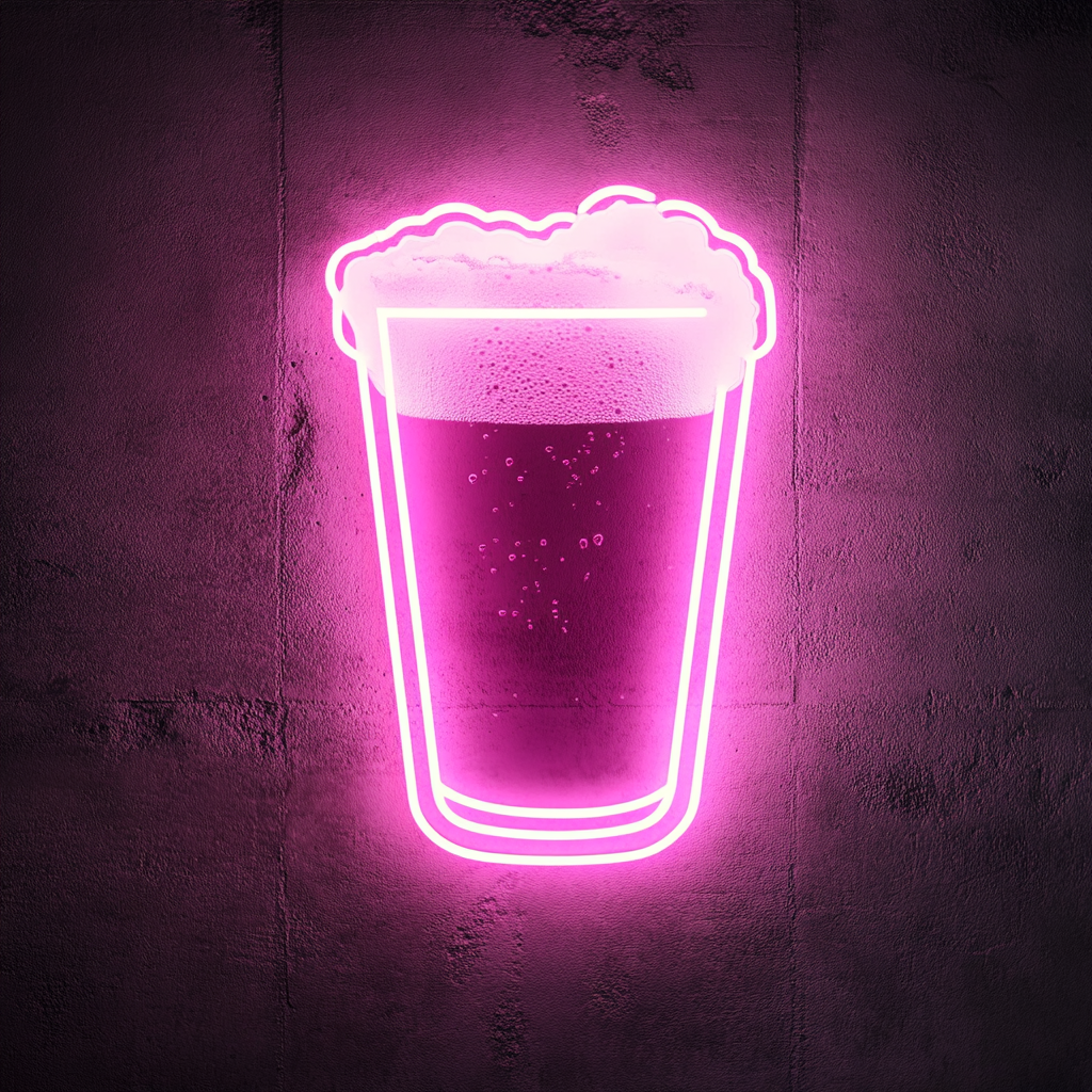Pint Glass with Foam - Pink Neon Sign, 18 Inches