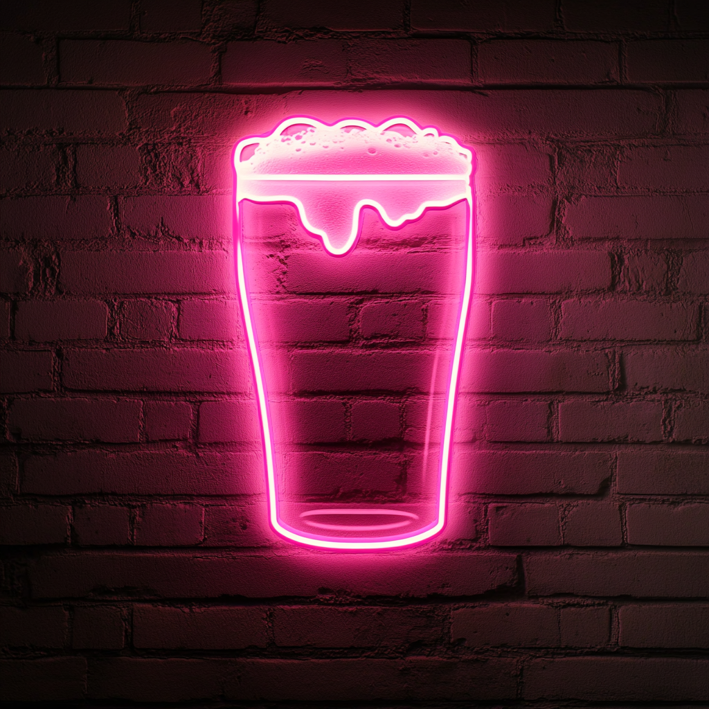 Pint Glass with Foam - Pink Neon Sign, 18 Inches