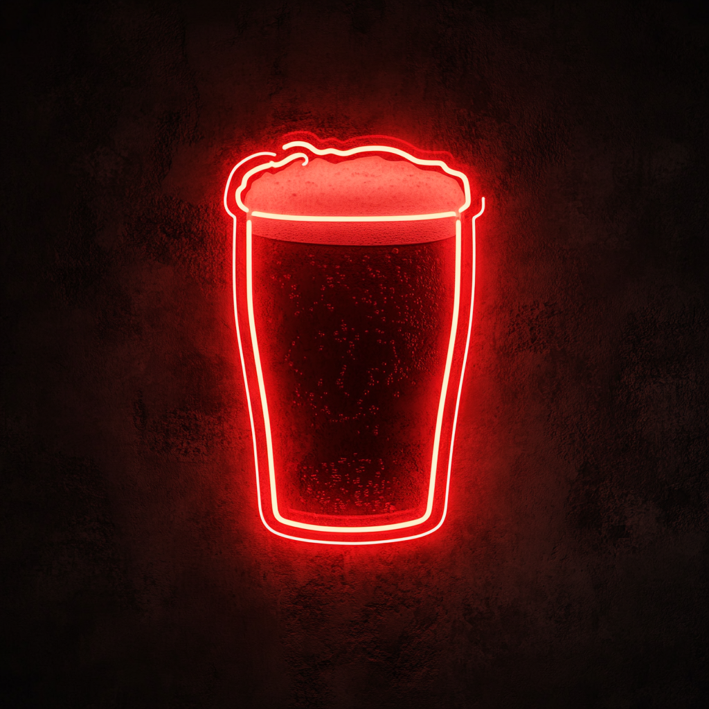 Pint Glass with Foam - Red Neon Sign, 24 Inches