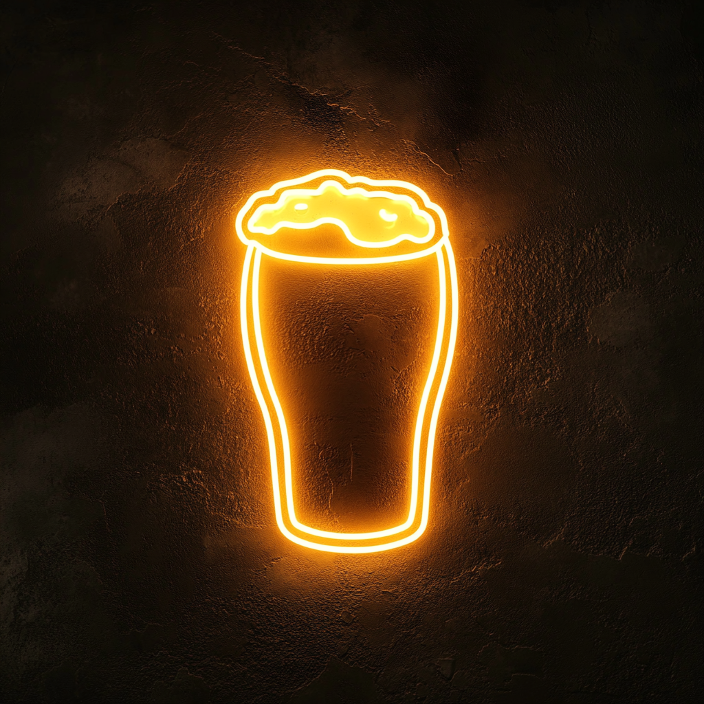 Pint Glass with Foam - Yellow Neon Sign, 18 Inches